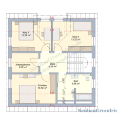 Satteldachhaus 141 m² mit 1.25 m Kniestock - Grundriss Obergeschoss Satteldachhaus 141 m² mit 1.25 m Kniestock - Grundriss Obergeschoss