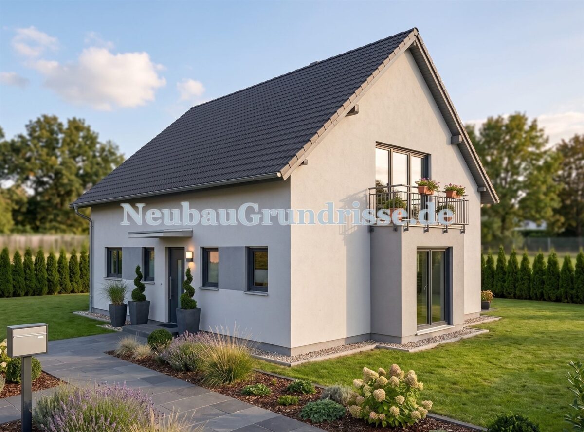 Satteldachhaus 190 m² mit 1.5 m Kniestock - Eingangsseite mit Haustür