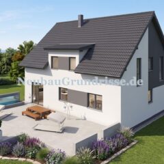 Satteldachhaus 190 m² mit 1.5 m Kniestock - Gartenseite mit Terrasse