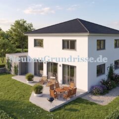 Stadtvilla 160 m² mit Walmdach - Gartenseite mit Terrasse Stadtvilla 160 m² mit Walmdach - Gartenseite mit Terrasse