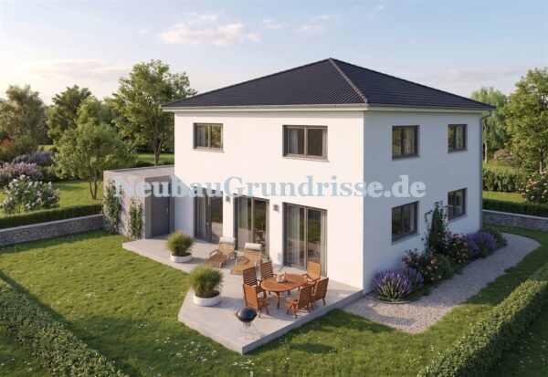 Stadtvilla 160 m² mit Walmdach - Gartenseite mit Terrasse