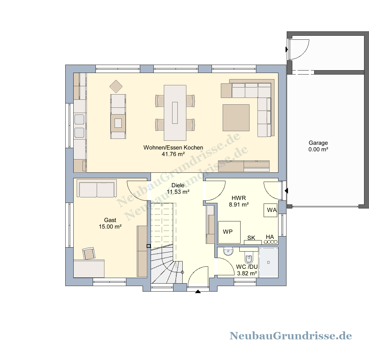 Stadtvilla 160 m² mit Walmdach - Grundriss Erdgeschoss Stadtvilla 160 m² mit Walmdach - Grundriss Erdgeschoss