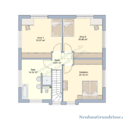 Stadtvilla 160 m² mit Walmdach - Grundriss Obergeschoss Stadtvilla 160 m² mit Walmdach - Grundriss Obergeschoss