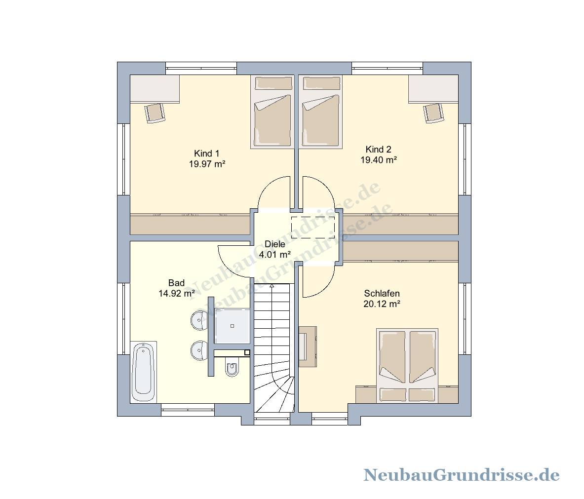 Stadtvilla 160 m² mit Walmdach - Grundriss Obergeschoss Stadtvilla 160 m² mit Walmdach - Grundriss Obergeschoss