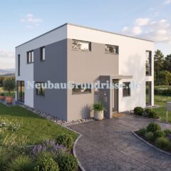 Stadtvilla 180 m² mit Flachdach - Eingangsseite mit Haustür Stadtvilla 180 m² mit Flachdach - Eingangsseite mit Haustür