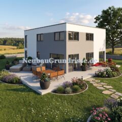 Stadtvilla 180 m² mit Flachdach - Gartenseite mit Terrasse Stadtvilla 180 m² mit Flachdach - Gartenseite mit Terrasse