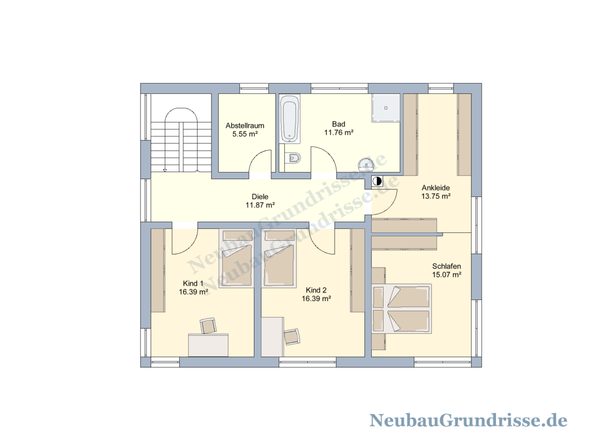 Stadtvilla 180 m² mit Flachdach - Grundriss Obergeschoss Stadtvilla 180 m² mit Flachdach - Grundriss Obergeschoss