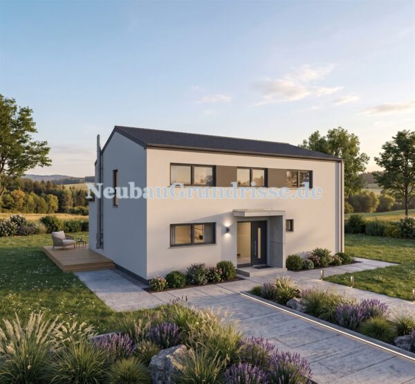 Stadtvilla 220 m² mit Satteldach - Gartenseite mit Terrasse Stadtvilla 220 m² mit Satteldach - Gartenseite mit Terrasse